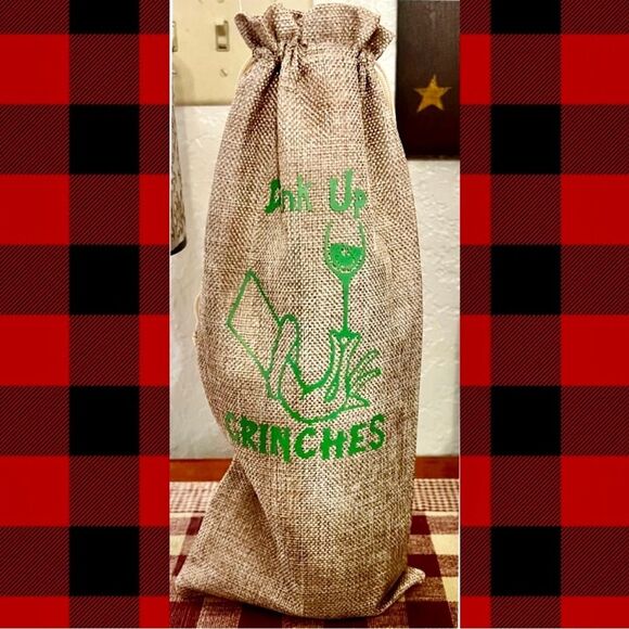 Drink Up Grinches Burlap Wine Gift Bag - Picture 2 of 2